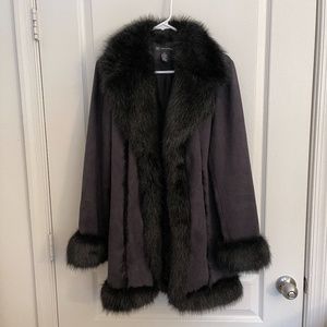 INC Faux-Fur Trim Suede Coat